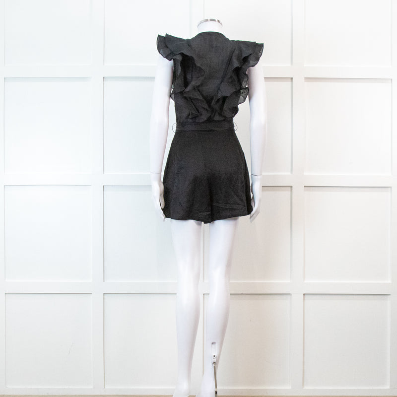 Sandro Black Ruffle Trim Playsuit