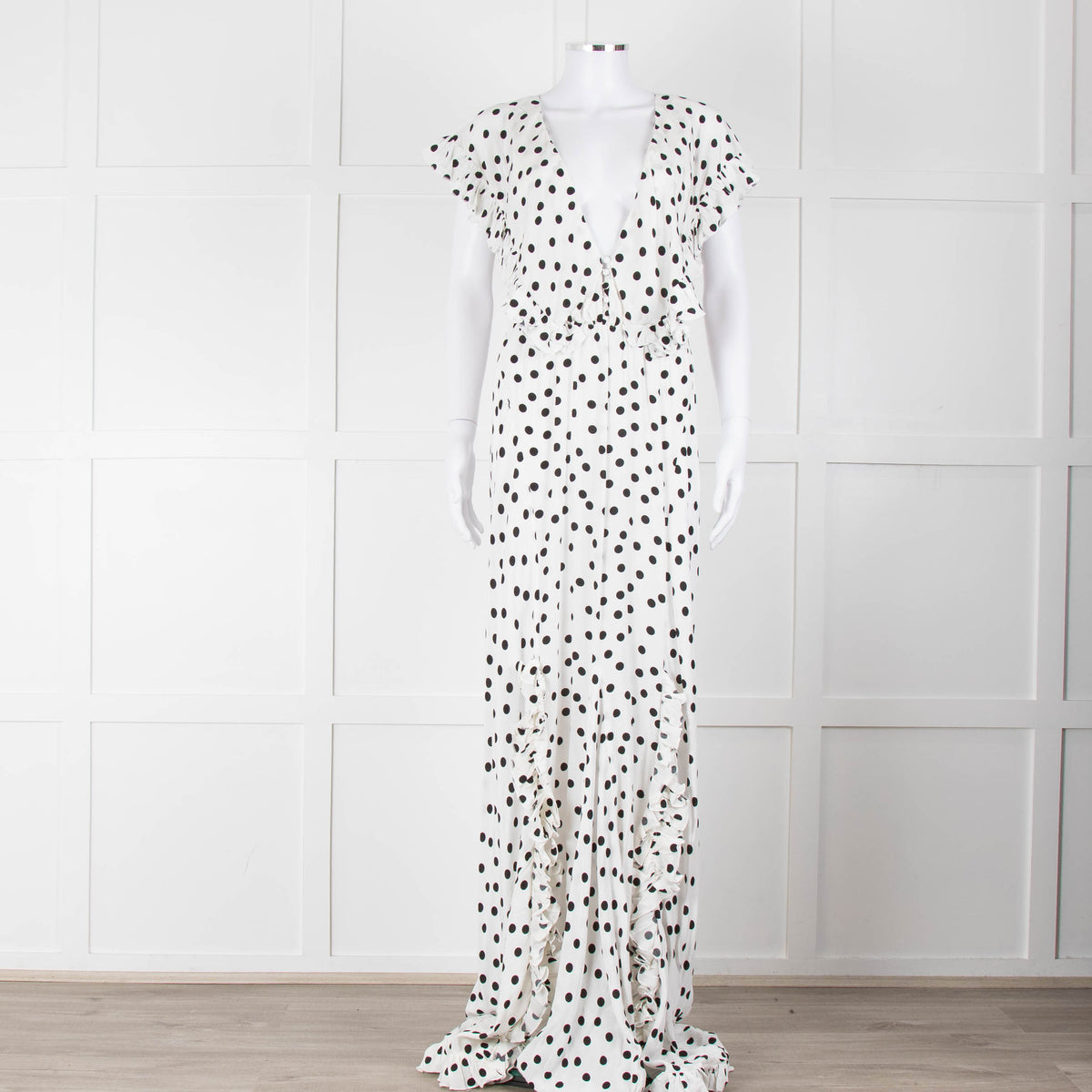 Rat & Boa White Black Polka Dot Large Collar Sleeveless Maxi Dress