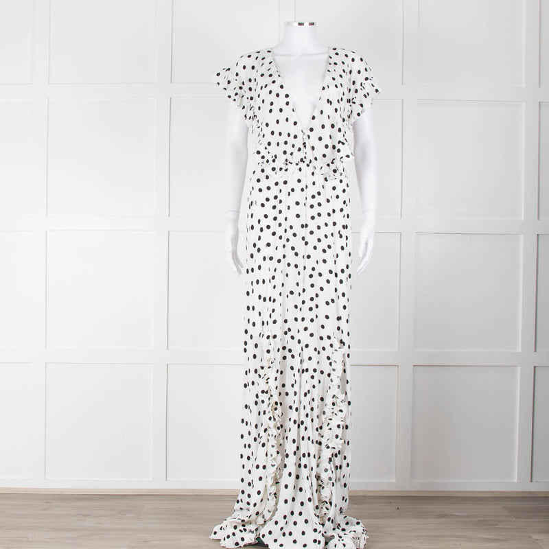 Rat & Boa White Black Polka Dot Large Collar Sleeveless Maxi Dress
