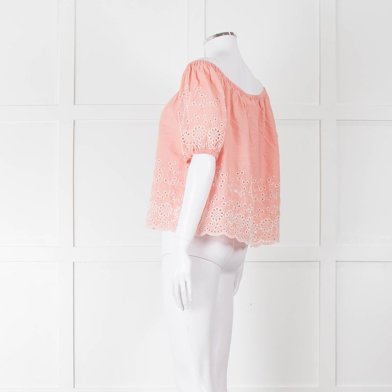 See By Chloe Blush Pink Broderie Off The Shoulder Top