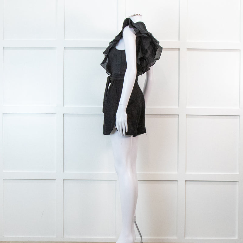 Sandro Black Ruffle Trim Playsuit