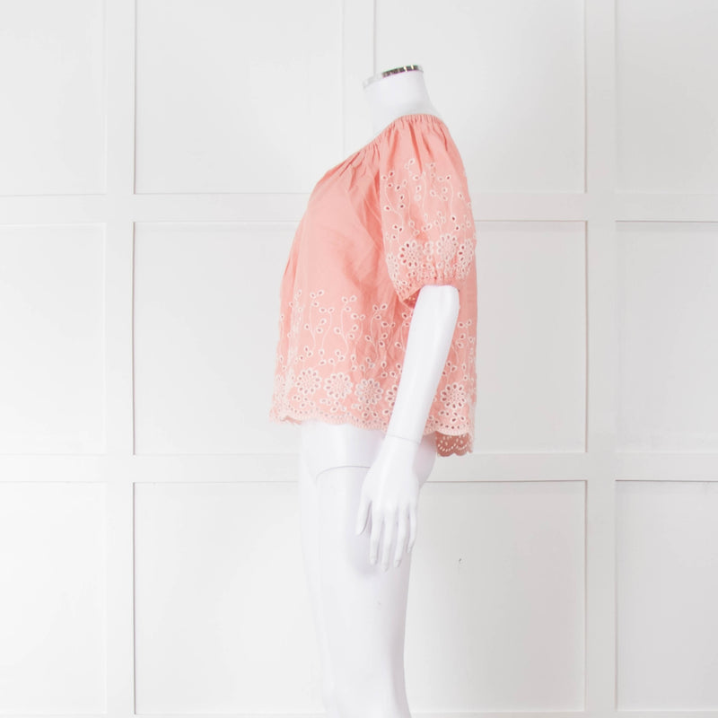 See By Chloe Blush Pink Broderie Off The Shoulder Top