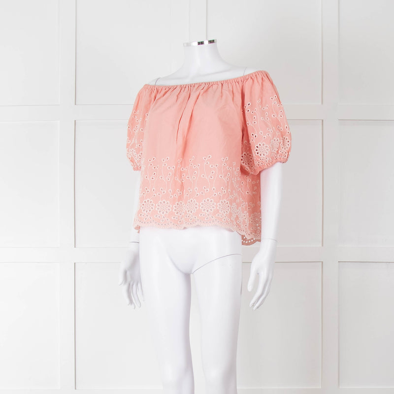 See By Chloe Blush Pink Broderie Off The Shoulder Top