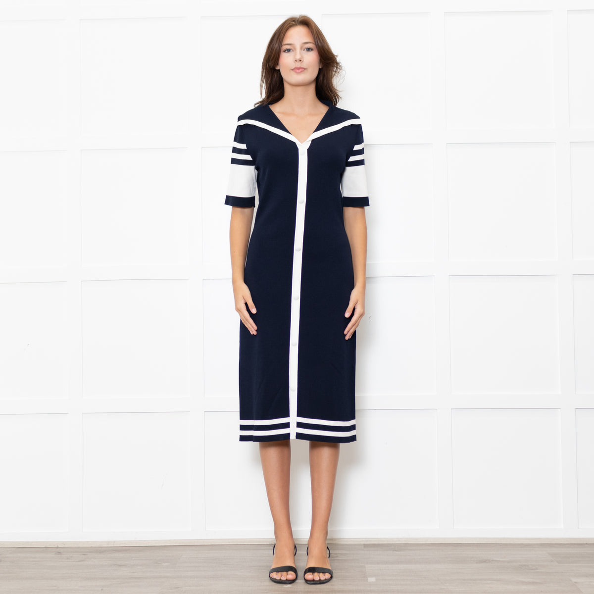 Boutique Moschino Navy Stretch Knit Sailor Style Dress