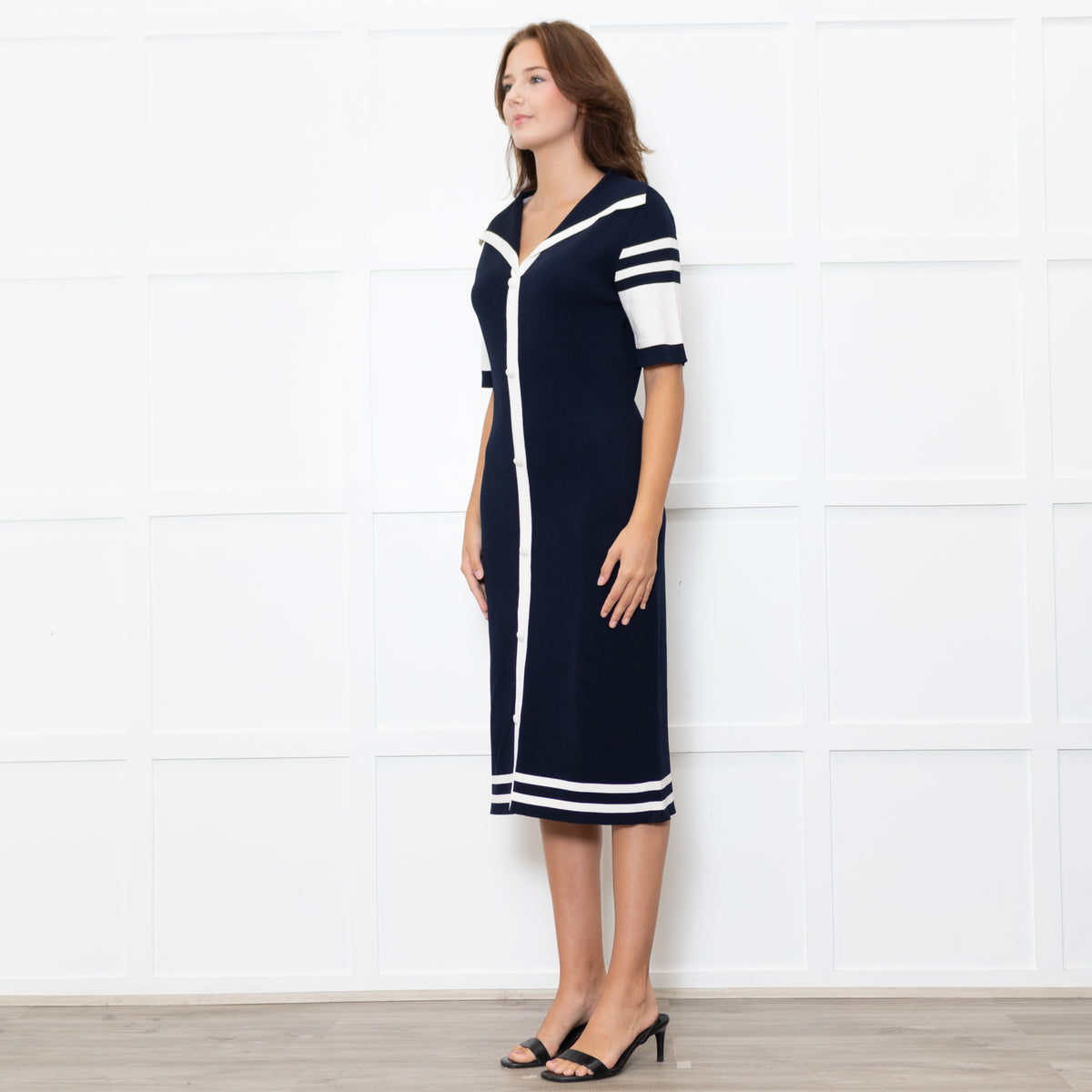 Boutique Moschino Navy Stretch Knit Sailor Style Dress