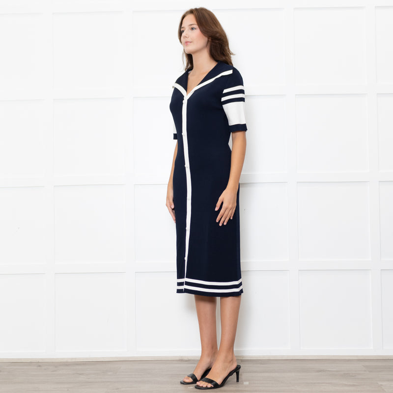 Boutique Moschino Navy Stretch Knit Sailor Style Dress