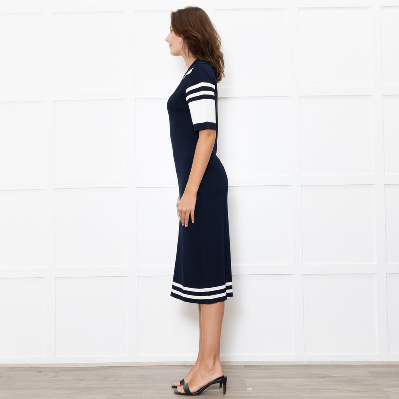 Boutique Moschino Navy Stretch Knit Sailor Style Dress