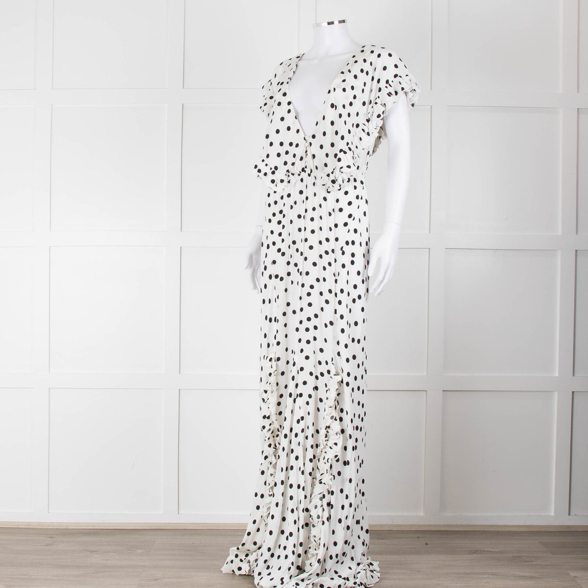 Rat & Boa White Black Polka Dot Large Collar Sleeveless Maxi Dress
