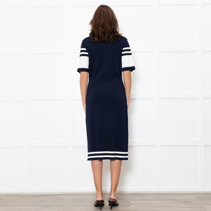 Boutique Moschino Navy Stretch Knit Sailor Style Dress