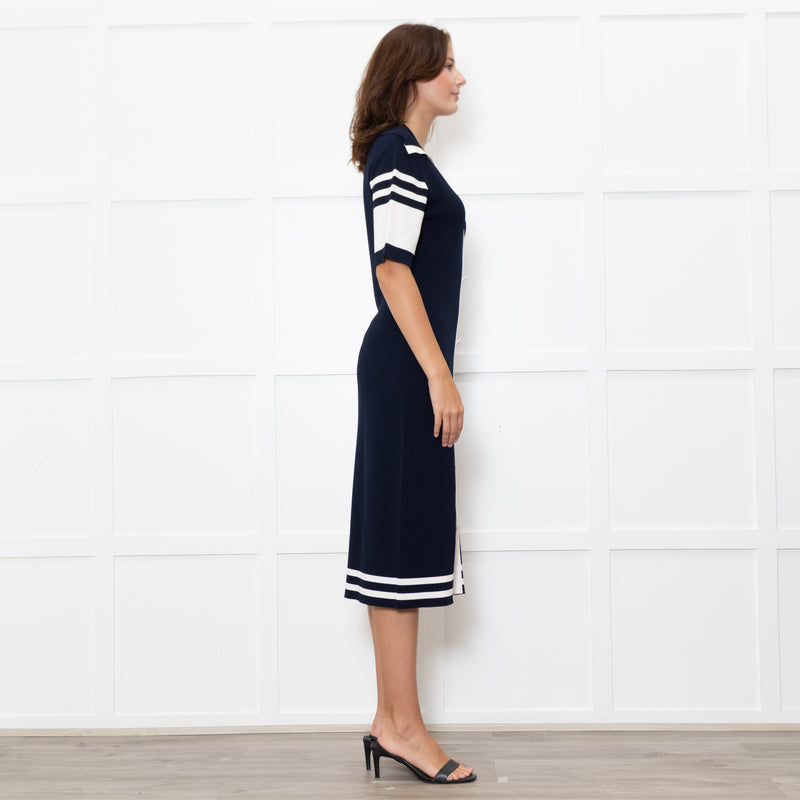 Boutique Moschino Navy Stretch Knit Sailor Style Dress