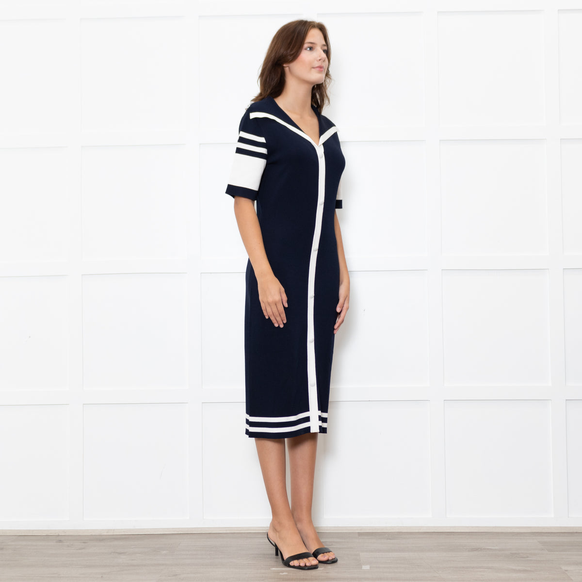 Boutique Moschino Navy Stretch Knit Sailor Style Dress