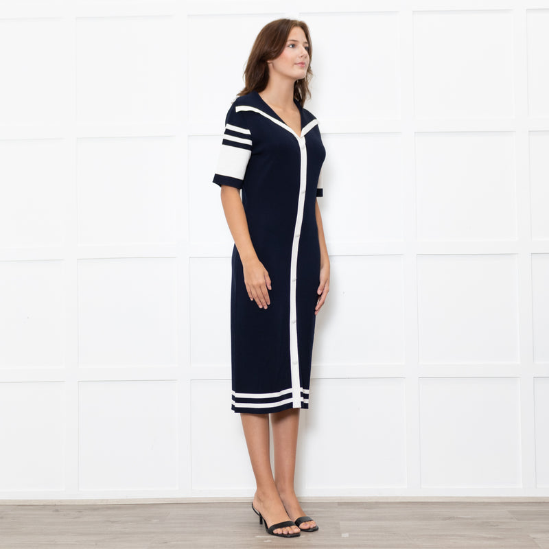 Boutique Moschino Navy Stretch Knit Sailor Style Dress