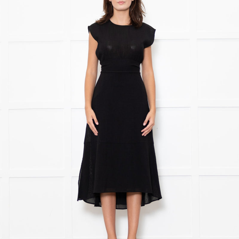 Cefinn Black Sleeveless Self Belted Midi Dress