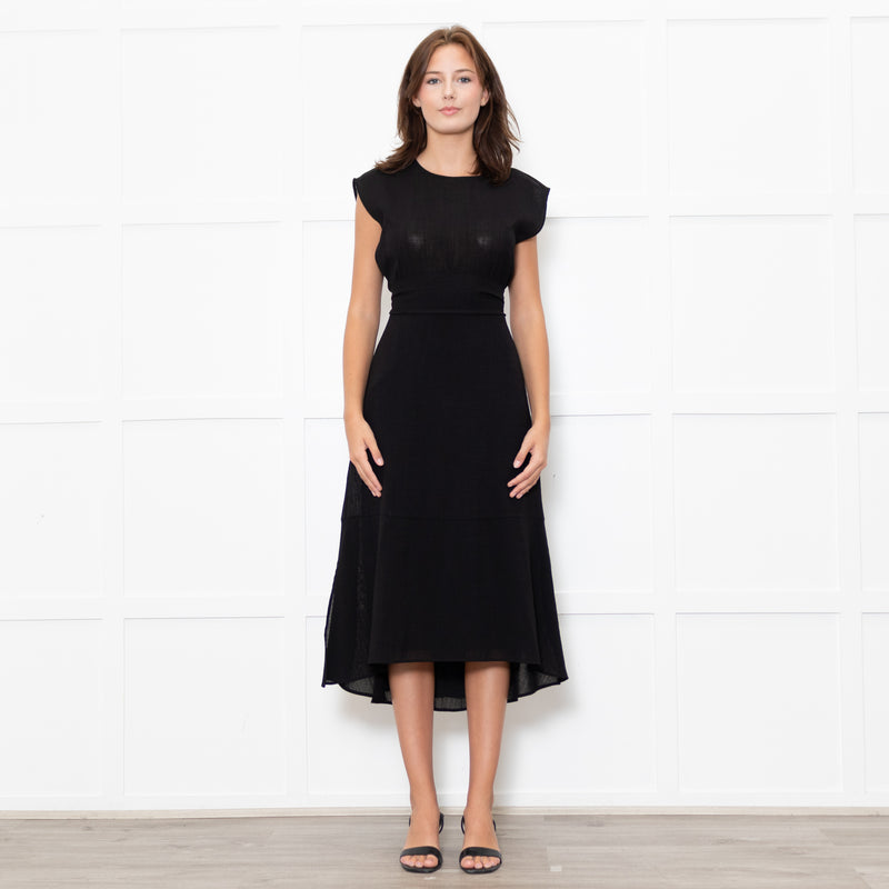 Cefinn Black Sleeveless Self Belted Midi Dress