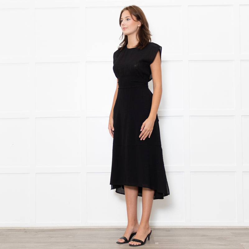 Cefinn Black Sleeveless Self Belted Midi Dress