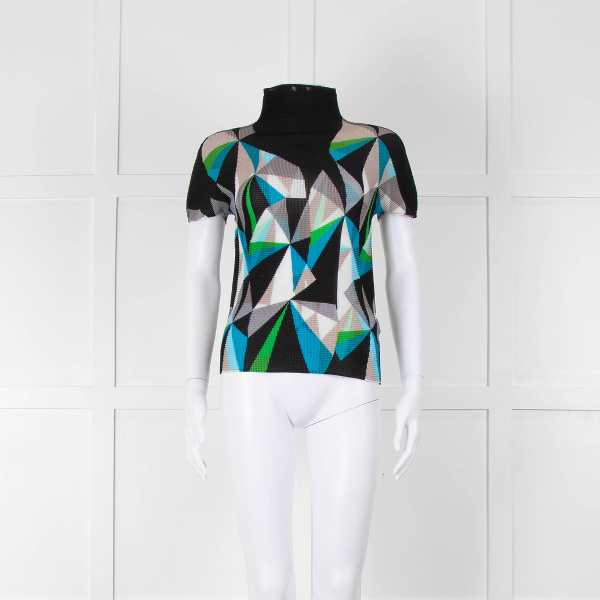 Issey Miyake Cauliflower Black Blue Beige Geometric Print Sleeveless Top