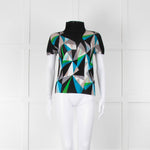 Issey Miyake Cauliflower Black Blue Beige Geometric Print Sleeveless Top