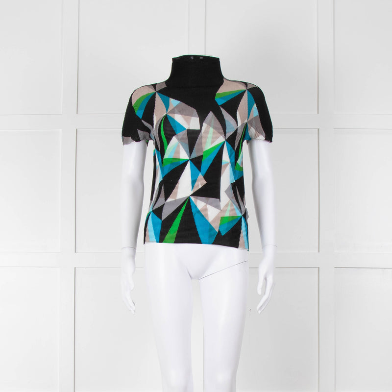 Issey Miyake Cauliflower Black Blue Beige Geometric Print Sleeveless Top