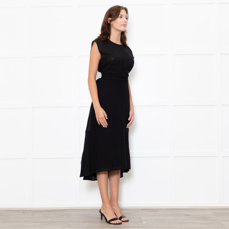 Cefinn Black Sleeveless Self Belted Midi Dress