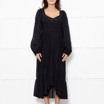 Marant Etoile Black Cotton Lace Trim Front Pockets Maxi Dress