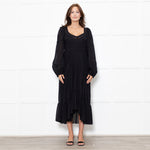 Marant Etoile Black Cotton Lace Trim Front Pockets Maxi Dress