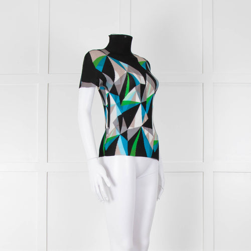 Issey Miyake Cauliflower Black Blue Beige Geometric Print Sleeveless Top