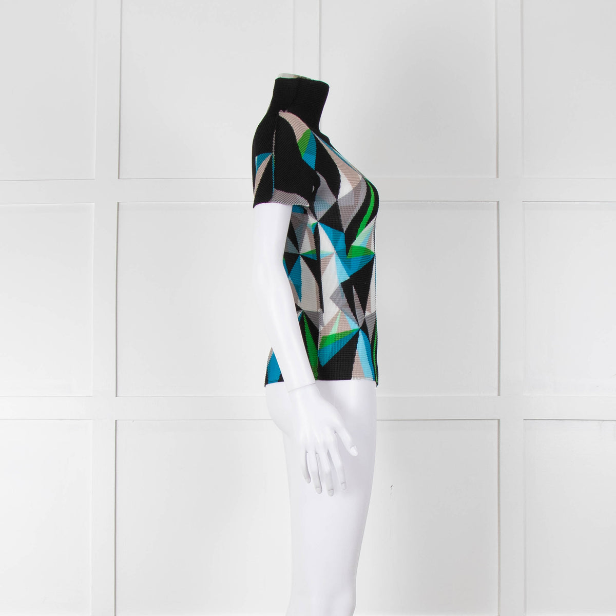 Issey Miyake Cauliflower Black Blue Beige Geometric Print Sleeveless Top