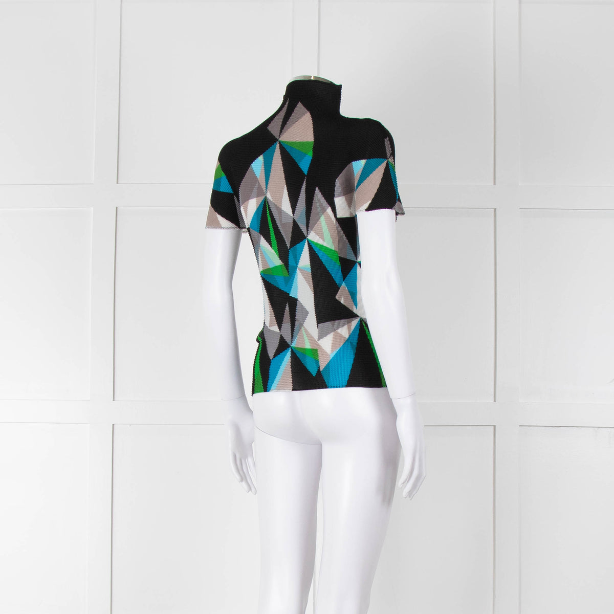 Issey Miyake Cauliflower Black Blue Beige Geometric Print Sleeveless Top