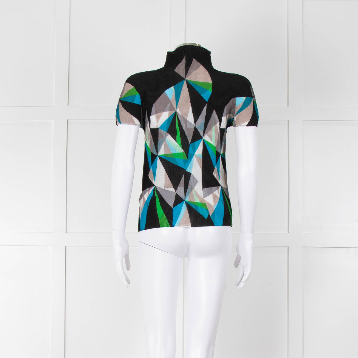 Issey Miyake Cauliflower Black Blue Beige Geometric Print Sleeveless Top