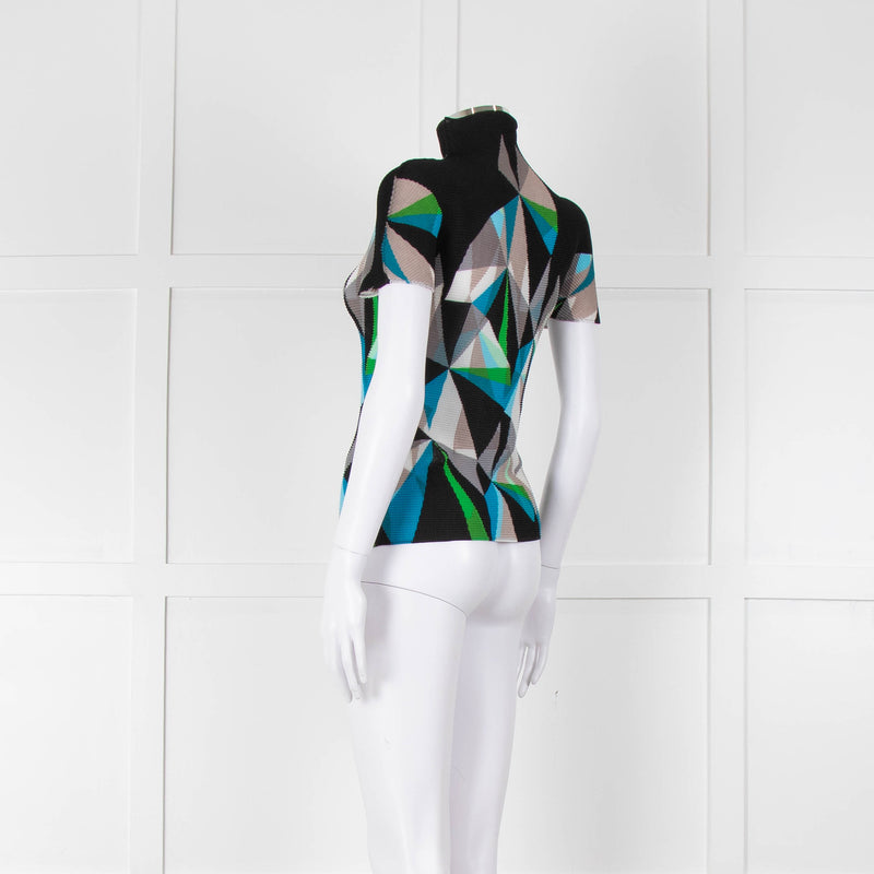 Issey Miyake Cauliflower Black Blue Beige Geometric Print Sleeveless Top