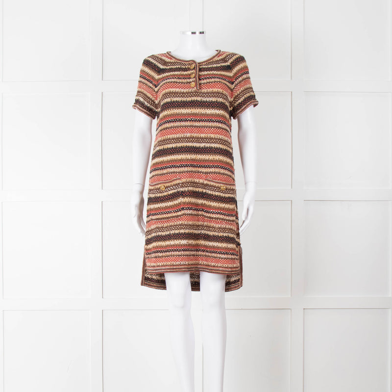 Chanel Knitted Short Sleeve Dress with Owl Logo Buttons