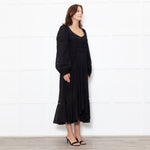 Marant Etoile Black Cotton Lace Trim Front Pockets Maxi Dress