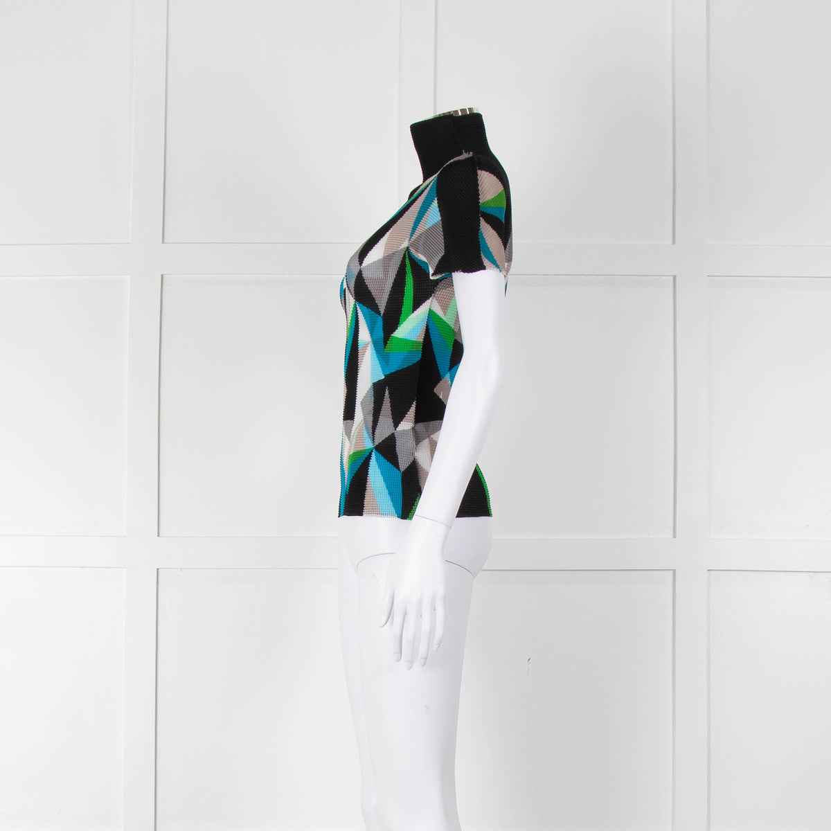 Issey Miyake Cauliflower Black Blue Beige Geometric Print Sleeveless Top
