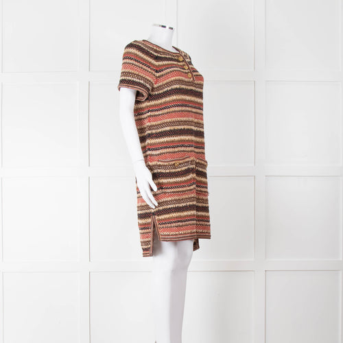 Chanel Knitted Short Sleeve Dress with Owl Logo Buttons