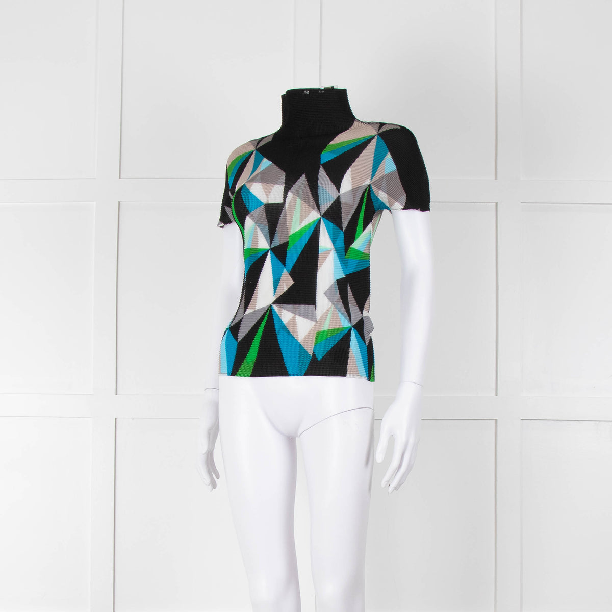 Issey Miyake Cauliflower Black Blue Beige Geometric Print Sleeveless Top