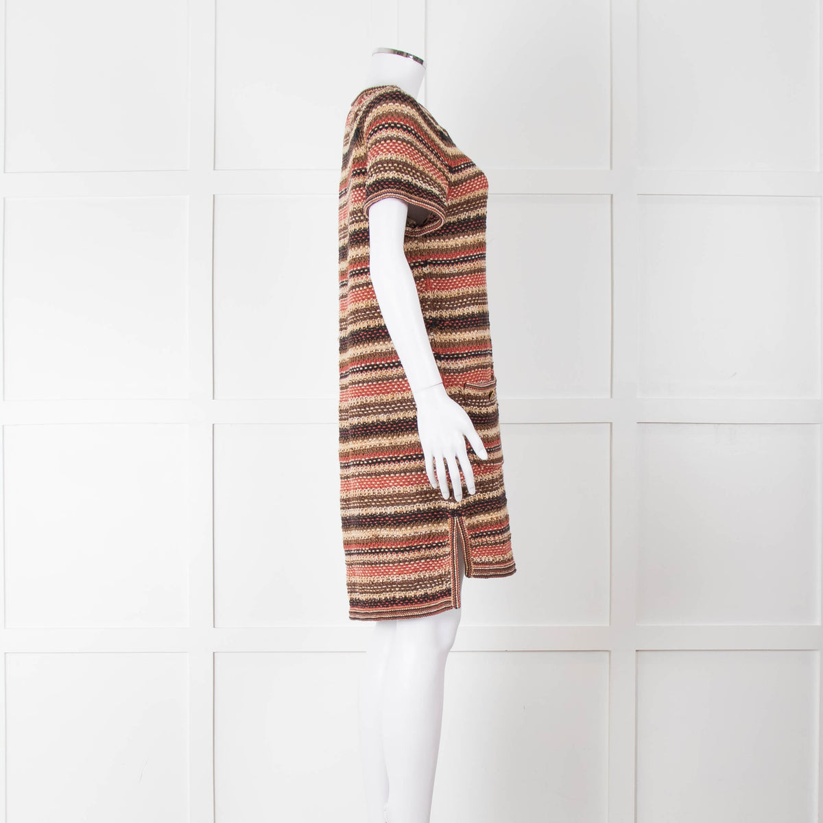 Chanel Knitted Short Sleeve Dress with Owl Logo Buttons