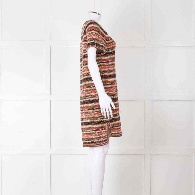 Chanel Knitted Short Sleeve Dress with Owl Logo Buttons