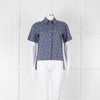 Kenzo Blue Denim White Cactus Print Short Sleeve Shirt