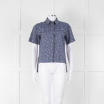 Kenzo Blue Denim White Cactus Print Short Sleeve Shirt