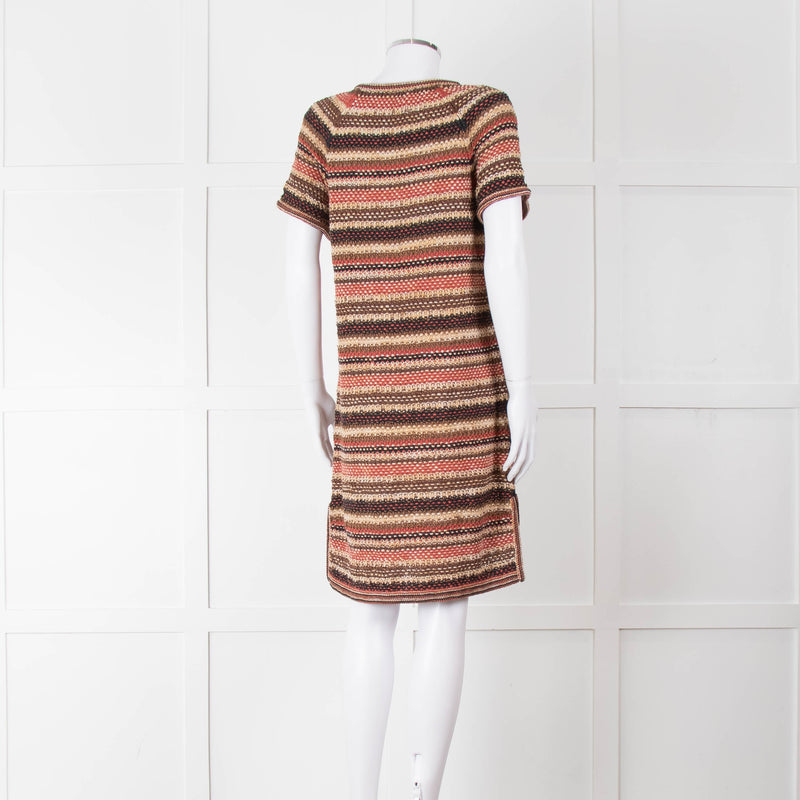 Chanel Knitted Short Sleeve Dress with Owl Logo Buttons