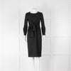 Max Mara Black Tie Front Long Sleeve Midi Wool Dress