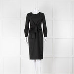 Max Mara Black Tie Front Long Sleeve Midi Wool Dress