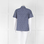 Kenzo Blue Denim White Cactus Print Short Sleeve Shirt