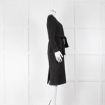 Max Mara Black Tie Front Long Sleeve Midi Wool Dress