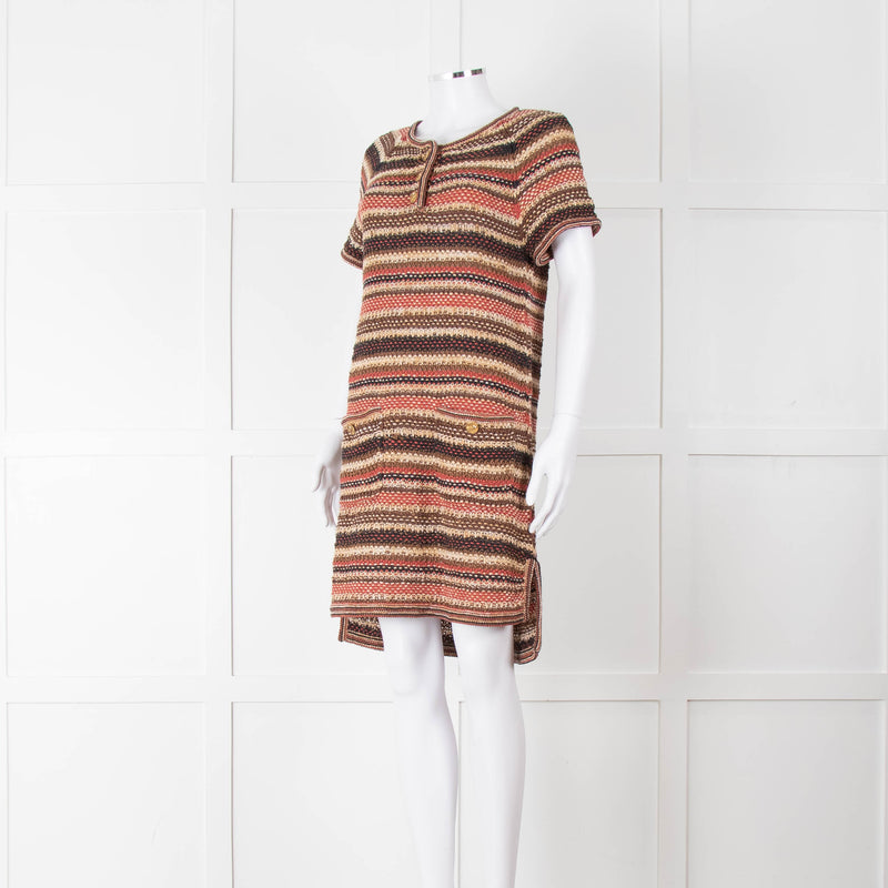 Chanel Knitted Short Sleeve Dress with Owl Logo Buttons
