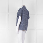 Kenzo Blue Denim White Cactus Print Short Sleeve Shirt