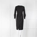 Max Mara Black Tie Front Long Sleeve Midi Wool Dress