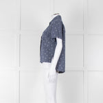 Kenzo Blue Denim White Cactus Print Short Sleeve Shirt
