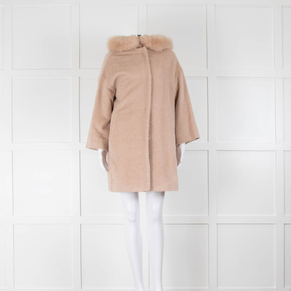 Max Mara Studio Blush Alpaca Blend Fur Trim Coat