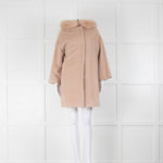 Max Mara Studio Blush Alpaca Blend Fur Trim Coat